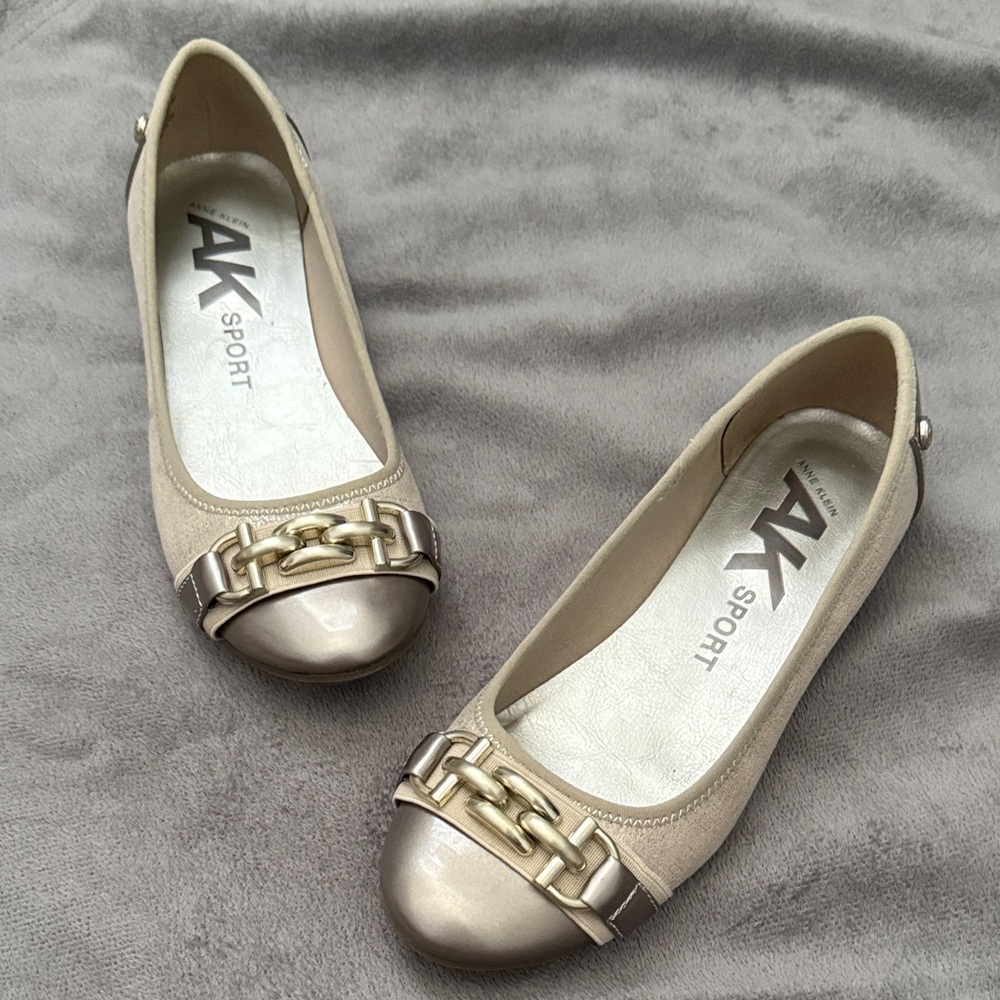 Anne Klein Gold Metallic Cap-Toe Ballet Flats